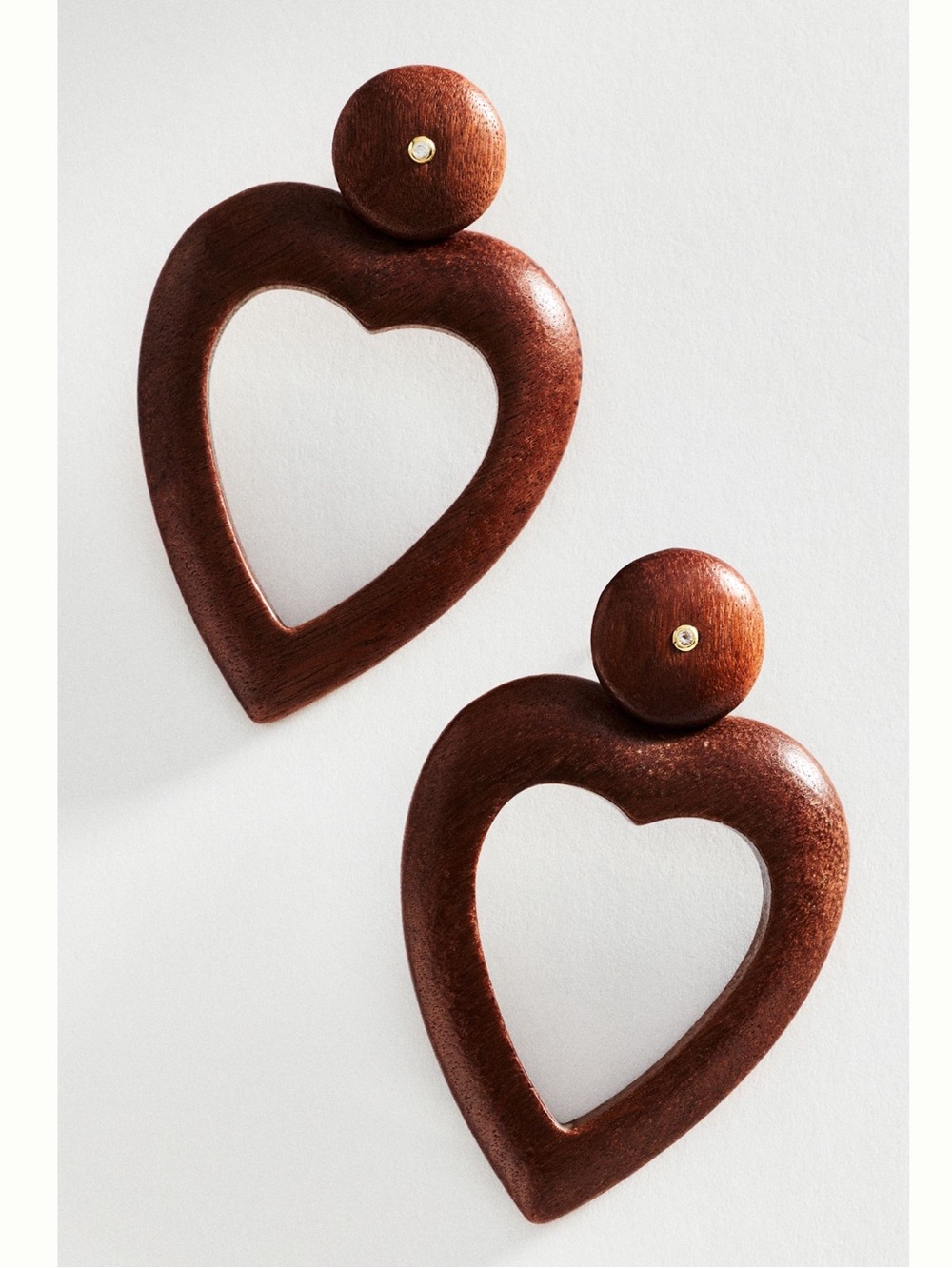 Anthropologie Wooden Heart Earrings Open New Brown Wood 14KT Gold Plated